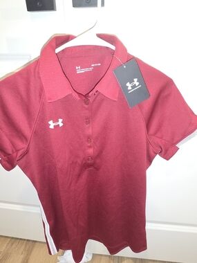Under Armour Girls Maroon Polo with White Logo
